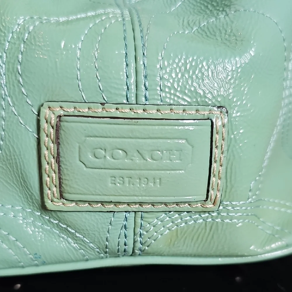 Coach 2011 F15658 Signature Stitched Patent Leather Framed Carryall Mint Green
